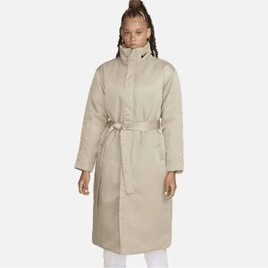 Nike Tan Trench Coat with Belt and Stand-Up Collar